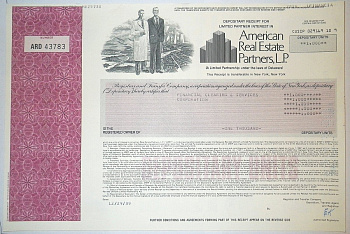 США, AMERICAN REAL ESTATE PARTNERS, L.P. 1000 акций 1989 США бумага 00-00