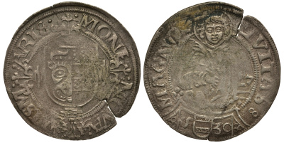 Висмар, Мекленбург 2 шиллинга 1530 Grimm 215, Kunzel 44B/A серебро 413-1745