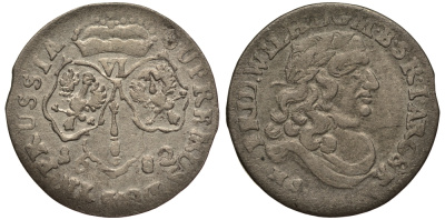 Бранденбург-Пруссия 6 грошей 1682 HS, Фридрих Вильгельм (1640-1688), вес 3,38 гр. KM 429 серебро 1516-335