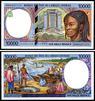 Чад 10000 франков 2000 Банк государств Центральной Африки Pick 605P f бумага UNC (пресс) 451-735-2