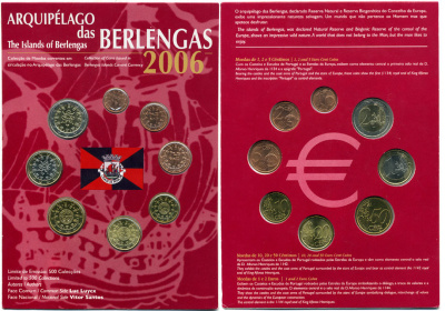 Португалия евронабор из 8 монет 2006 серия Португальские территории, архипелаг Берленга, в красивом буклете, официальный выпуск BUNC 7-4-1-9