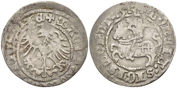 Великое княжество Литовское 1/2 гроша (полугрош) 1513 Сигизмунд I Старый (1506-1548), вес 1,25 гр. Saurma 5513 серебро 1517-325