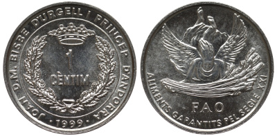 Андорра 1 сантим 1999 FAO, продовольственная программа KM 171 алюминий UNC M22-13