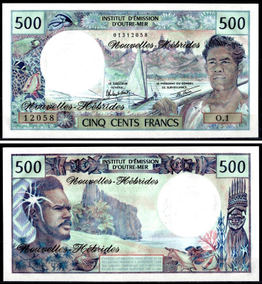 Новые Гебриды 500 франков 1980 Рыбак Pick 19 с бумага UNC (пресс) 451-739-1