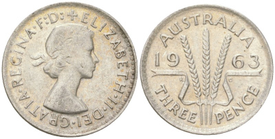 Австралия 3 пенса 1963 Елизавета II (1952-2022) KM 57 серебро 4623-143