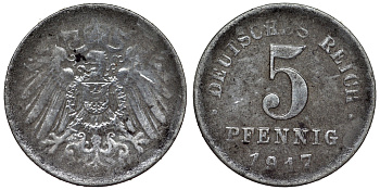 Германия 5 пфеннигов 1917 ? KM 19, J. 297, Weege 5 железо 4118-1037