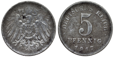 Германия 5 пфеннигов 1917 ? KM 19, J. 297, Weege 5 железо 4118-1037
