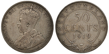 Ньюфаундленд 50 центов 1919 С, Георг V (1910-1936) KM 12 серебро 4044-831