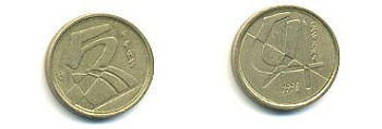 ИСПАНИЯ 5 ПЕСЕТ 1998 ХУАН КАРЛОС I (1975-) KM 833 алюминиевая бронза 54-2232
