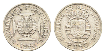 Мозамбик 2,5 эскудо 1950 KM 68 серебро 4659-912