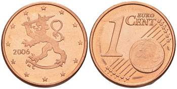 ФИНЛЯНДИЯ 1 ЕВРОЦЕНТ 2006 M KM 98 сталь плакированная медью UNC 214-269
