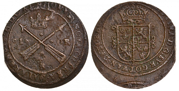 Швеция 1 эре 1640 Кристина, диаметр 47 мм, вес 50,33 г, хорошее состояние для данных монет, монетный двор Сатер KM 161 медь 00-821-70