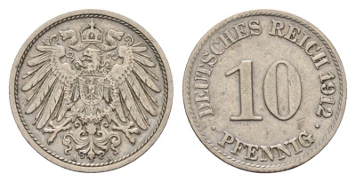 Германия 10 пфеннигов 1912 A, Вильгельм II (1888-1918) KM 12, J. 13 медно-никель 4636-932
