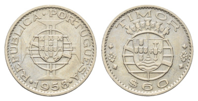 Португальский Тимор 60 сентаво 1958 год-тип KM 12 медь цинк никель 4669-745