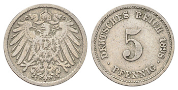 Германия 5 пфеннигов 1898 F KM 11, J. 12 медно-никель 4701-1026