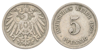 Германия 5 пфеннигов 1898 F KM 11, J. 12 медно-никель 4701-1026
