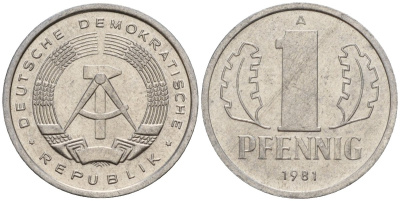 ГДР 1 пфенниг 1981 A KM 8.2 алюминий 188-465