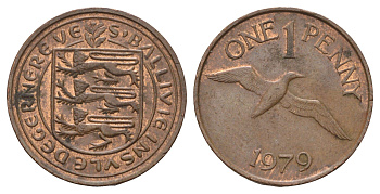Гернси 1 пенни 1979 Елизавета II (1952-2022), северная олуша в полете KM 27 бронза 4682-468