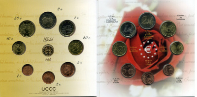 Финляндия евронабор из 8 монет + жетон 2004 Yo Rahasarja, жетон музыка позолота 14 карат, в оригинальном буклете UNC 5-6-1-03