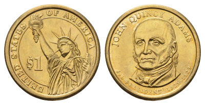 США 1 доллар 2008 D, Президент США - Джон Куинси Адамс (1825-1829) KM 427 медь с марганцево-латунным покрытием UNC 4698-921