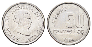 Уругвай 50 сентесимо 1994 KM 106 нержавеющая сталь UNC 4697-1037