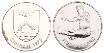 Кирибати 5 долларов 1979 независимость, тираж 3365 экземпляров KM 8a серебро PROOF 413-3144