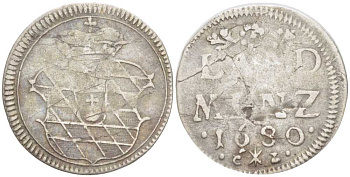 Бавария 10 пфеннигов = 2 1/2 крейцера 1680 LAND MINZ, Максимилиан II Эмануэль (1679-1726) КМ 111 серебро 441-311