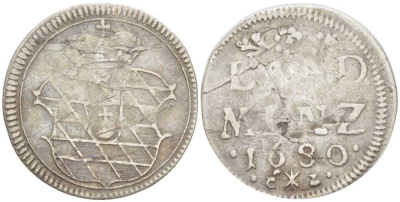 Бавария 10 пфеннигов = 2 1/2 крейцера 1680 LAND MINZ, Максимилиан II Эмануэль (1679-1726) КМ 111 серебро 441-311