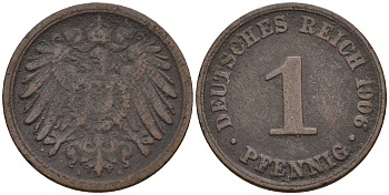 Германия 1 пфенниг 1906 A KM 10, J. 10 медь    4594-1244