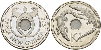 Папуа-Новая Гвинея 1 кина 1978 крокодилы KM 6 медно-никель UNC 00-00