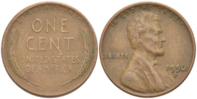 США 1 ЦЕНТ 1956 D, ЛИНКОЛЬН KM А132 медь цинк 218-661