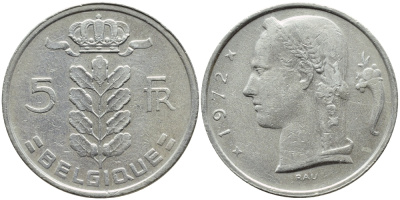 Бельгия 5 франков 1972 Belgique, Бодуэн I (1951-1993) KM 134.1 медно-никель 4606-1144
