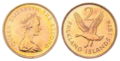 Фолклендские острова (Фолкленды) 2 цента 1974 KM 3 бронза PROOF 4127-1125
