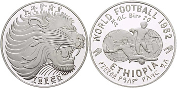 Эфиопия 20 быров 1982 чемпионат мира по футболу в Испании 1982 года KM 65 серебро PROOF 01-150-33