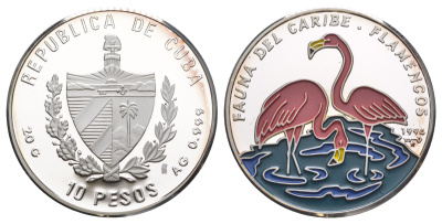 Куба оригинальный полный набор из 6 монет (10 песо) в оригинальной коробке 1994 Карибская фауна 1-4-6-07