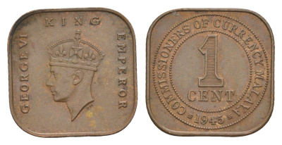 Малайя 1 цент 1945 KM 6 бронза UNC 4643-838