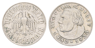 Германия 2 рейхсмарки 1933 450 лет со дня рождения Мартина Лютера KM 79 серебро 413-1144