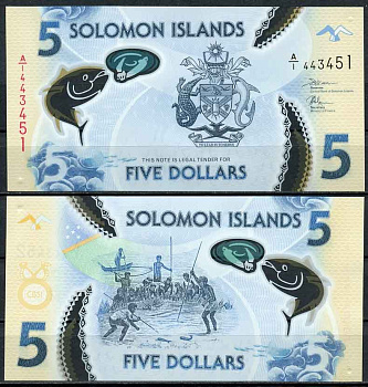 Соломоновы острова 5 долларов 2019 рыбалка на тунца Pick 38 пластик UNC (пресс) 449-11-3