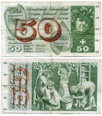 Швейцария 50 франков 1972 Brenno Galli - Stopper - Aebersold Pick 48 i (1) бумага 451-254-2