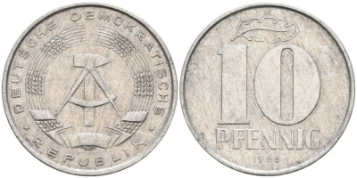 ГДР 10 пфеннигов 1968 А KM 10 алюминий 4571-713