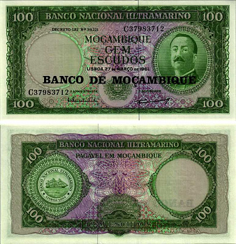 Мозамбик 100 эскудо 1961 (1976) надпечатка на 1961, Айрес де Орнелас  Pick 117 a бумага UNC (пресс) 6352-42-2-1