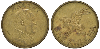Малави 1 квача 1996 орел KM 28 сталь плакированная латунью 4162-326