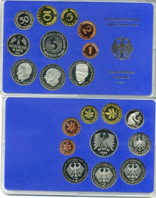 ФРГ государственный набор из 10 монет 1985 G    PROOF  3-5-3-16