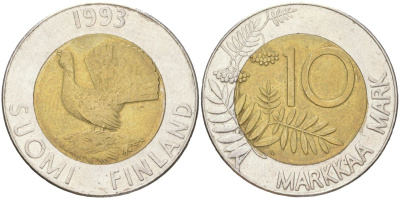 Финляндия 10 марок 1993 M KM 77 биметалл 4142-1046