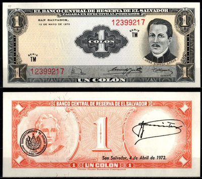 Сальвадор 1 колон 1970 (1972) Пресвитерианский доктор Хуан Хосе Симеон Каньяс Pick 110 b бумага aUNC 451-1333-2