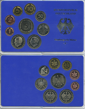 ФРГ набор из 9 монет 1976 J, официальный государственный набор, в пластике    PROOF 00-00