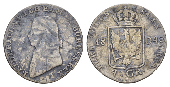 Пруссия 4 гроша 1804 A, Фридрих Вильгельм III (1797-1840) KM 370 серебро 4619-116