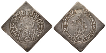 Австрия, Зальцбург 1/4 талера 1642 клиппа, Святой Руперт, Парис фон Лодрон (1619-1653) KM 103, Zoottl 1567 серебро 00-818-13