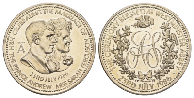 Великобритания медаль "Свадьба принца Эндрю и Сары Фергюсон" 1986 диаметр 39 мм, вес 28 гр никель UNC 633-723