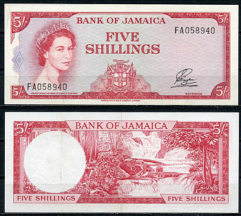 Ямайка 5 шиллингов 1964 подпись PAYTON, Елизавета II Pick 51Аа  бумага  000-00-00